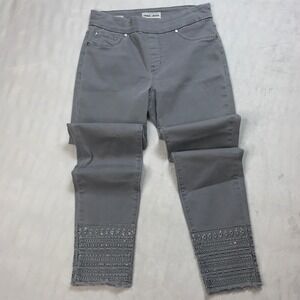 Tribal Jeans Audrey Mid Rise Ankle Jegging Embellished Gray Pull‎ On Sz 6 Casual